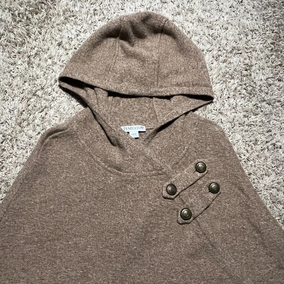 Pendleton 100% Lambs Wool Hooded Cape Shawl Camel Tan XS Small - Picture 5 of 10